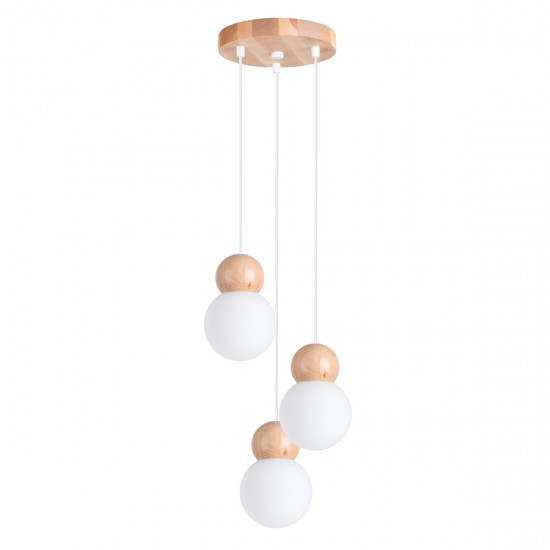 Lampa suspendata PEKKA 3P alb/lemn natural