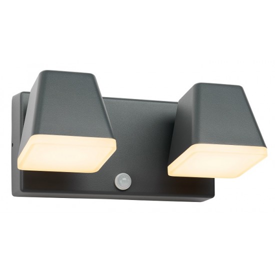 Aplica LED de perete patrata cu senzor 20W dubla Zeta SCHRACK antracit lumina calda