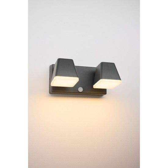 Aplica LED de perete patrata cu senzor 20W dubla Zeta SCHRACK antracit lumina calda