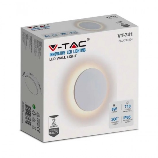 Aplica LED de exterior 5W rotunda aluminiu corp alb iluminare indirecta IP65