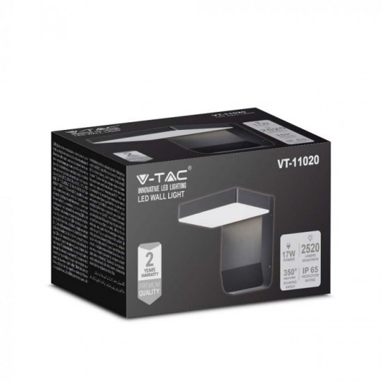 Aplica LED de perete 17W patrata aluminiu corp negru IP65