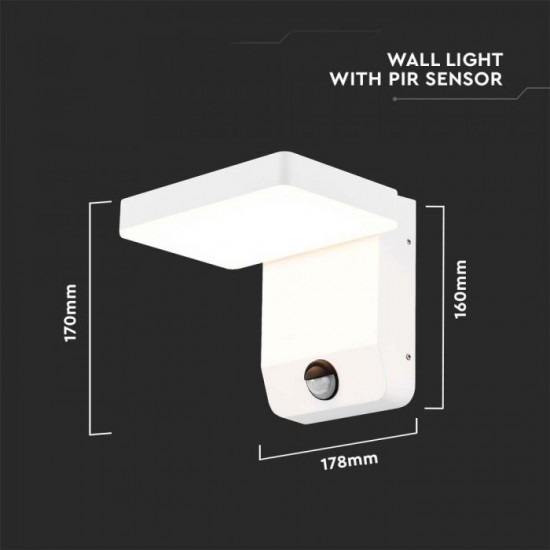 Aplica LED de perete 17W cu senzor PIR patrata aluminiu corp alb IP65