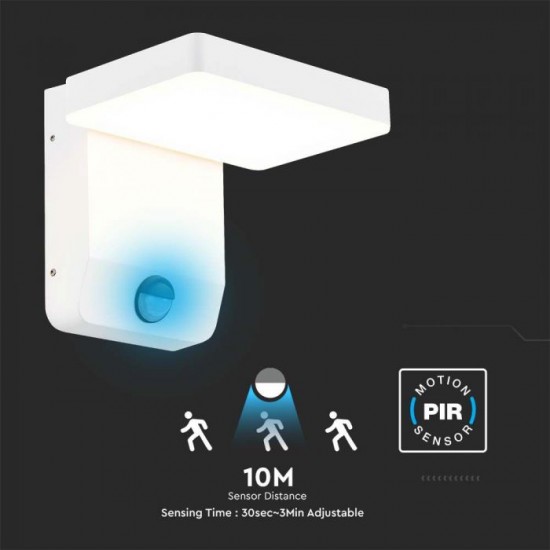 Aplica LED de perete 17W cu senzor PIR patrata aluminiu corp alb IP65