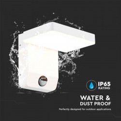 Aplica LED de perete 17W cu senzor PIR patrata aluminiu corp alb IP65