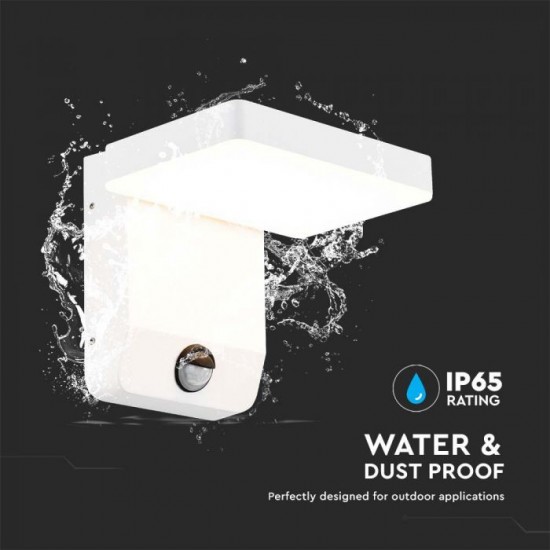 Aplica LED de perete 17W cu senzor PIR patrata aluminiu corp alb IP65