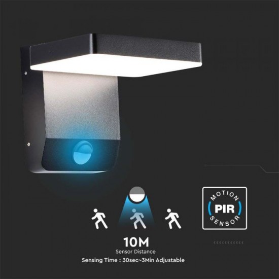 Aplica LED de perete 17W cu senzor PIR patrata aluminiu corp negru IP65