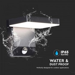 Aplica LED de perete 17W cu senzor PIR patrata aluminiu corp negru IP65