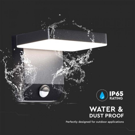 Aplica LED de perete 17W cu senzor PIR patrata aluminiu corp negru IP65
