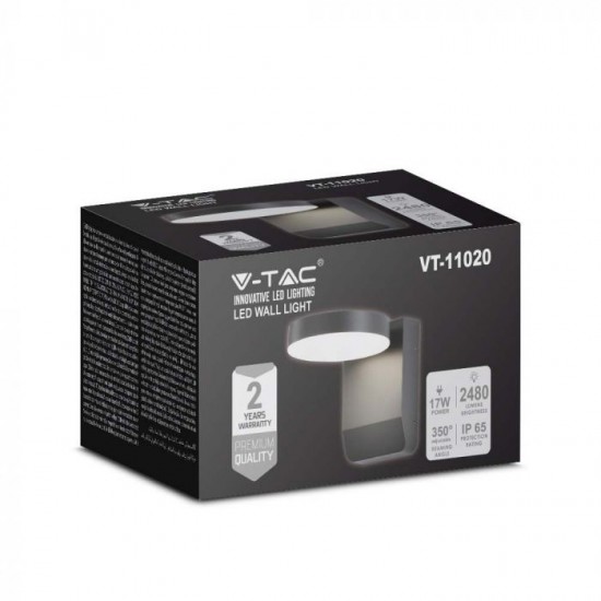 Aplica LED de perete 17W rotunda aluminiu corp negru IP65