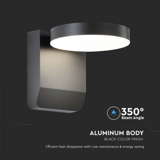 Aplica LED de perete 17W rotunda aluminiu corp negru IP65
