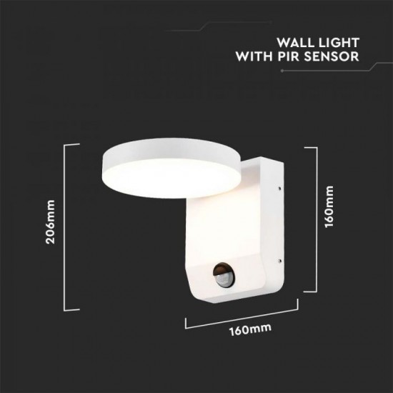 Aplica LED de perete 17W cu senzor PIR rotunda aluminiu corp alb IP65