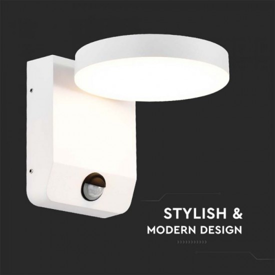 Aplica LED de perete 17W cu senzor PIR rotunda aluminiu corp alb IP65