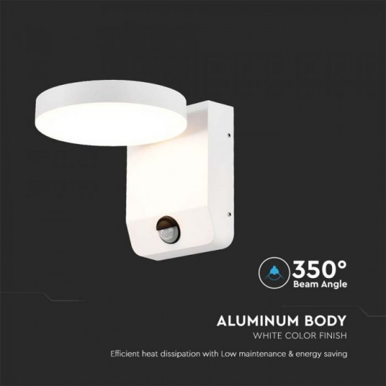 Aplica LED de perete 17W cu senzor PIR rotunda aluminiu corp alb IP65