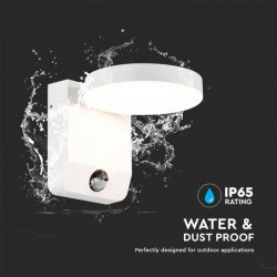 Aplica LED de perete 17W cu senzor PIR rotunda aluminiu corp alb IP65