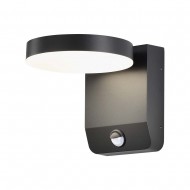 Aplica LED de perete 17W cu senzor PIR rotunda aluminiu corp negru IP65