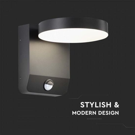 Aplica LED de perete 17W cu senzor PIR rotunda aluminiu corp negru IP65