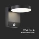 Aplica LED de perete 17W cu senzor PIR rotunda aluminiu corp negru IP65