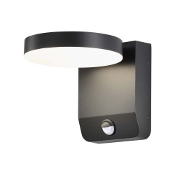 Aplica LED de perete 17W cu senzor PIR rotunda aluminiu corp negru IP65