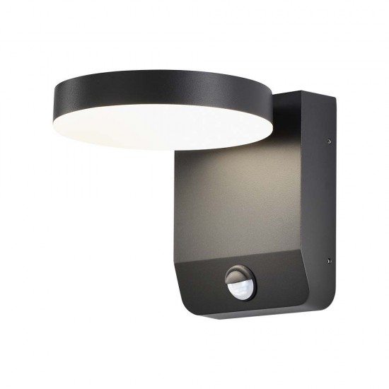 Aplica LED de perete 17W cu senzor PIR rotunda aluminiu corp negru IP65
