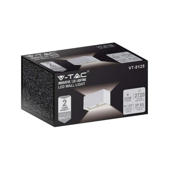 Aplica LED de perete 24W iluminare sus jos unghi reglabil dreptunghiulara aluminiu corp alb IP65