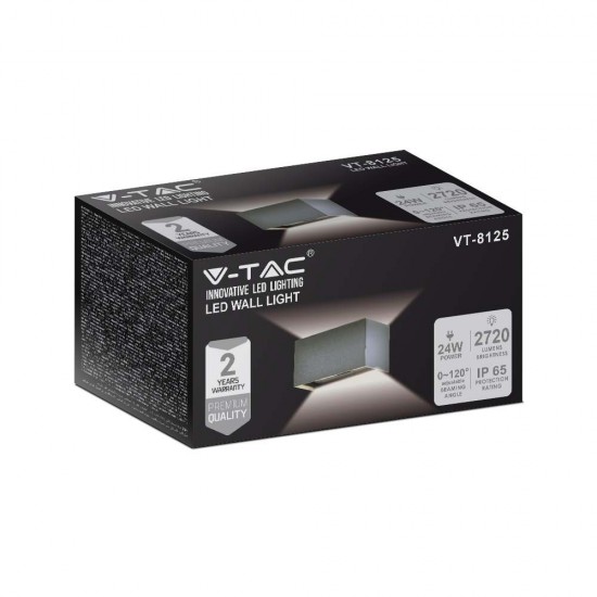 Aplica LED de perete 24W iluminare sus jos unghi reglabil dreptunghiulara aluminiu corp gri IP65