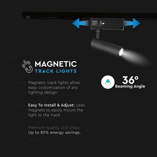 Proiector LED magnetic 15W Corp Negru Alb Cald