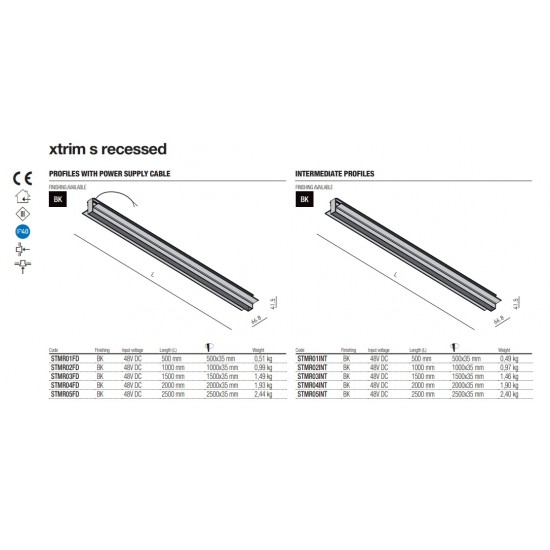 Sina magnetica 1m Xtrim S neagra cu montaj incastrat 48V DC IP40