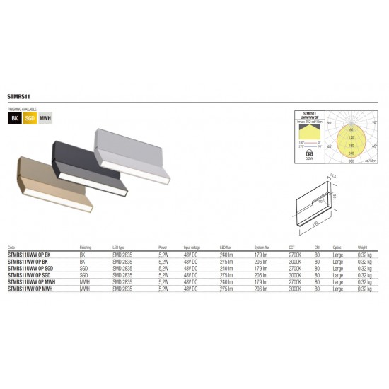 Corp de iluminat LED magnetic liniar orientabil XTRIM STMRS11 5.2W 48V DC 150mm alb mat lumina calda IP40