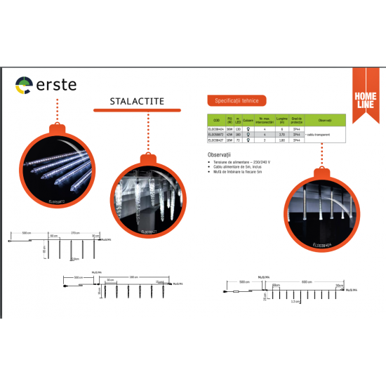 Instalatie luminoasa led Stalactite-Turturi decorativi Erste 120LED 36W 6m IP44 alb rece