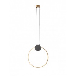 Pendul LED 11W cerc ATOM 400mm metal negru mat abajur alama antica lumina calda IP20