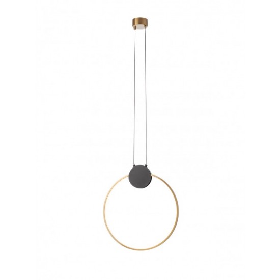 Pendul LED 11W cerc ATOM 400mm metal negru mat abajur alama antica lumina calda IP20