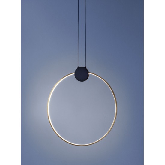 Pendul LED 11W cerc ATOM 400mm metal negru mat abajur alama antica lumina calda IP20