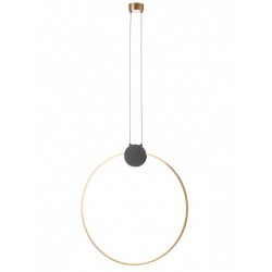Pendul LED 20W cerc ATOM 600mm metal negru mat abajur alama antica lumina calda IP20