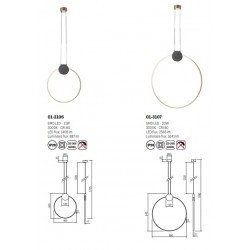 Pendul LED 11W cerc ATOM 400mm metal negru mat abajur alama antica lumina calda IP20