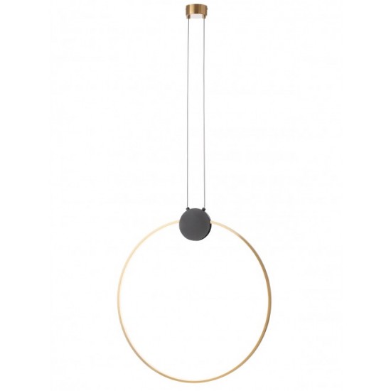 Pendul LED 20W cerc ATOM 600mm metal negru mat abajur alama antica lumina calda IP20