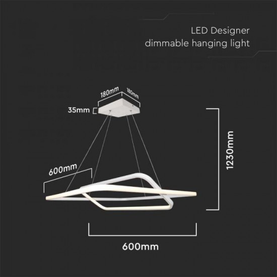 Suspensie LED Designer 48W 600mm dimabila corp alb IP20