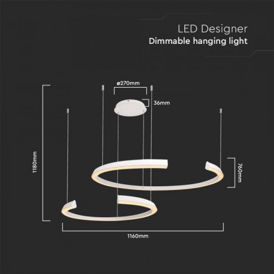 Suspensie LED Designer 48W 1160mm dimabila corp alb IP20