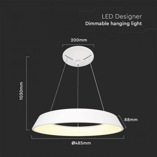 Suspensie LED Designer 48W 485mm dimabila corp alb IP20