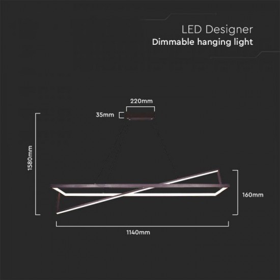 Suspensie LED Designer 45W dimabila 1140mm corp negru lumina calda IP20