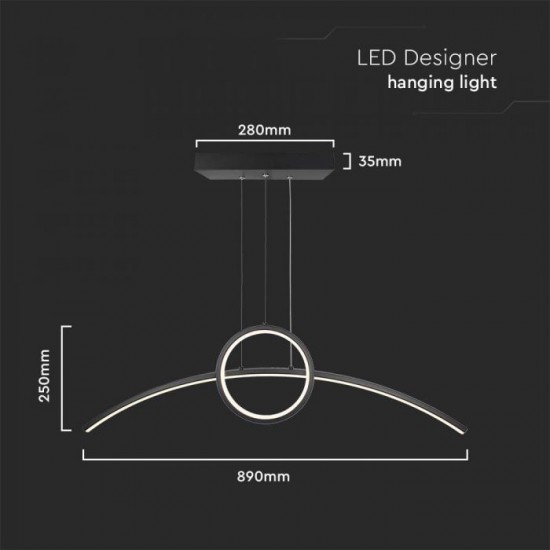 Suspensie LED Designer 30W 890mm corp negru lumina neutra IP20
