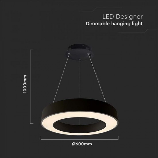 Suspensie LED Designer 50W dimabila 600mm corp negru lumina neutra IP20
