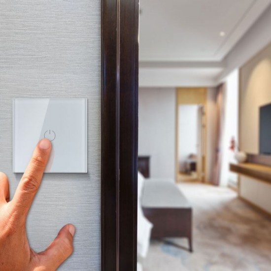 Intrerupator simplu cu touch Livolo cu rama din sticla alba