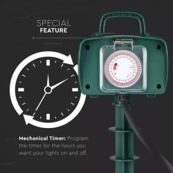 Prelungitor gradina 2 intrari cu tarus si temporizator mecanic cablu 3G IP44 verde