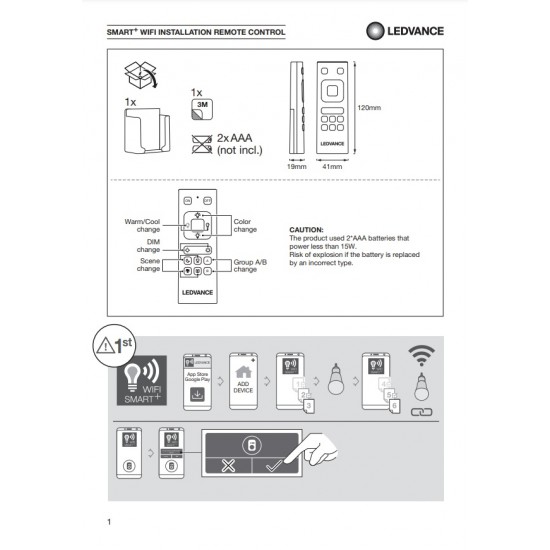 Telecomanda Ledvance Smart+ WiFi Remote Control Color Change pentru control inteligent al dispozitivelor