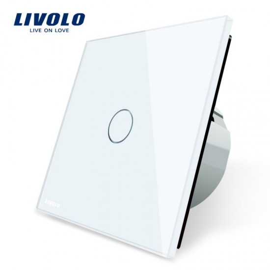 Intrerupator simplu cu touch Livolo cu rama din sticla alba