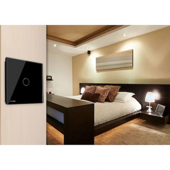 Intrerupator simplu cu touch Livolo cu rama din sticla neagra