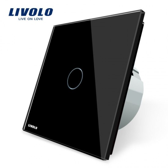 Intrerupator simplu cu touch Livolo cu rama din sticla neagra