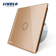 Intrerupator simplu cu touch Livolo cu rama din sticla aurie
