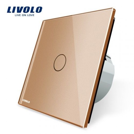 Intrerupator simplu cu touch Livolo cu rama din sticla aurie