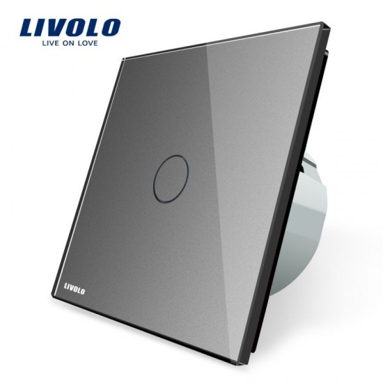 Intrerupator simplu cu touch Livolo cu rama din sticla gri